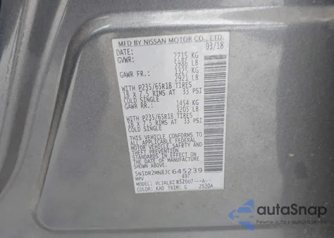 2018 Nissan Pathfinder S из США, поврежденный, VIN 5N1DR2MN8JC645239